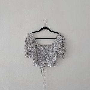 Black and White Spotted Off Shoulder Crop Top